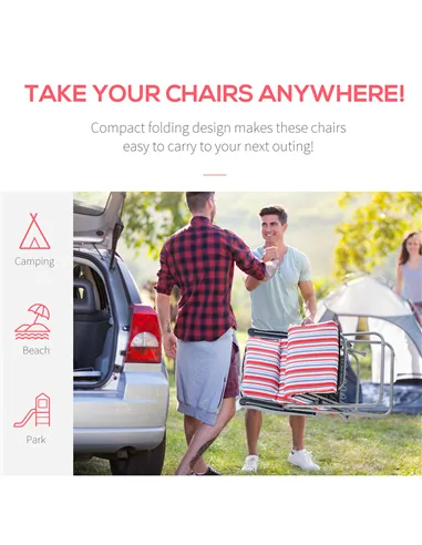 Outsunny Set of 2 Garden Sun Lounger Outdoor Reclining Seat Cushioned Seat Foldable Adjustable Recliner Red and White