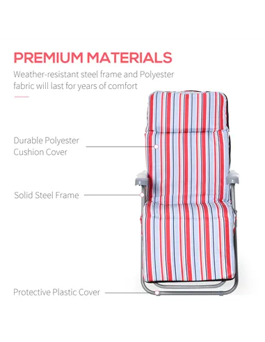 Outsunny Set of 2 Garden Sun Lounger Outdoor Reclining Seat Cushioned Seat Foldable Adjustable Recliner Red and White