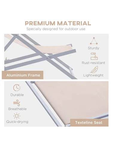 Outsunny Set of 2 Folding Garden Beach Aluminium Frame Deck Chairs Deckchairs Seaside Folding Garden Patio Lounger, Beige