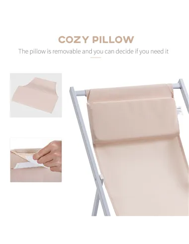 Outsunny Set of 2 Folding Garden Beach Aluminium Frame Deck Chairs Deckchairs Seaside Folding Garden Patio Lounger, Beige