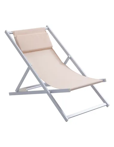 Outsunny Set of 2 Folding Garden Beach Aluminium Frame Deck Chairs Deckchairs Seaside Folding Garden Patio Lounger, Beige