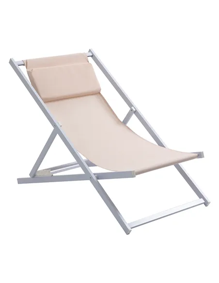 Outsunny Set of 2 Folding Garden Beach Aluminium Frame Deck Chairs Deckchairs Seaside Folding Garden Patio Lounger, Beige