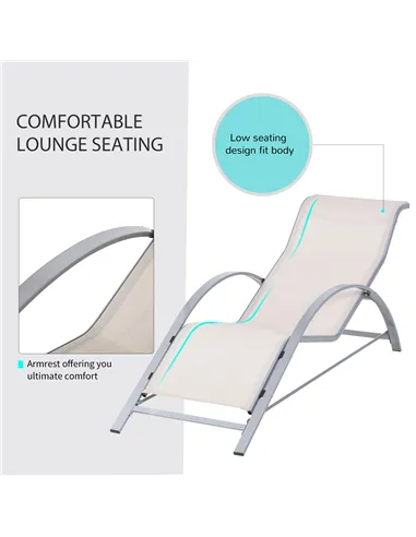 Outsunny 3 Pieces Lounge Chair Set Metal Frame Garden Outdoor Recliner Sunbathing Chair with Table, Cream