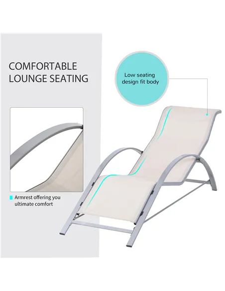 Outsunny 3 Pieces Lounge Chair Set Metal Frame Garden Outdoor Recliner Sunbathing Chair with Table, Cream