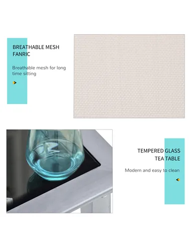 Outsunny 3 Pieces Lounge Chair Set Metal Frame Garden Outdoor Recliner Sunbathing Chair with Table, Cream