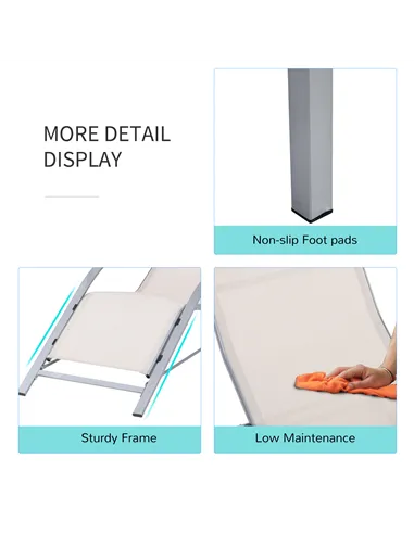 Outsunny 3 Pieces Lounge Chair Set Metal Frame Garden Outdoor Recliner Sunbathing Chair with Table, Cream