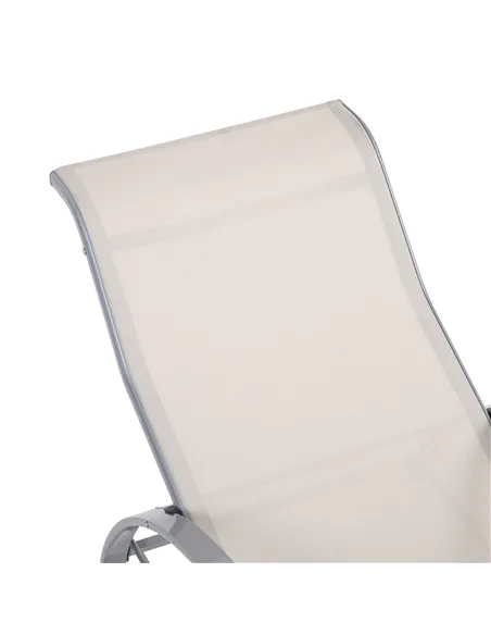 Outsunny 3 Pieces Lounge Chair Set Metal Frame Garden Outdoor Recliner Sunbathing Chair with Table, Cream