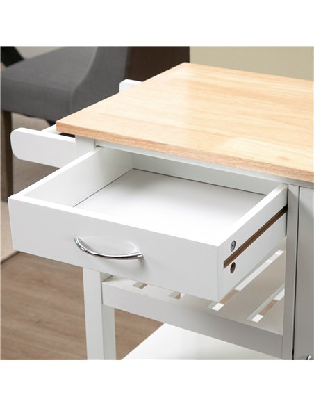 HOMCOM Kitchen Trolley, Kitchen Island on Wheels with Embossed Door Panel, Utility Kitchen Cart with 3 Storage Shelves, White
