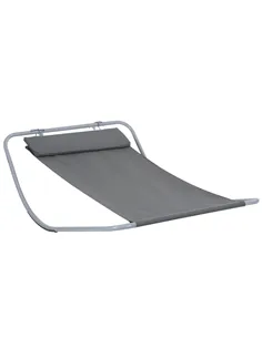 Outsunny Rocking Sun Lounger, Single Garden Lounger Sunbed with Headrest Pillows, Texteline Outdoor Rocking Chair Swing Hammock 