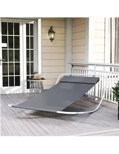 Outsunny Rocking Sun Lounger, Single Garden Lounger Sunbed with Headrest Pillows, Texteline Outdoor Rocking Chair Swing Hammock  2