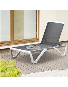 Outsunny Aluminium Frame Sun Lounger, with Adjustable Back - Grey 2