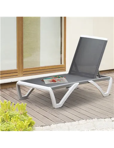 Outsunny Aluminium Frame Sun Lounger, with Adjustable Back - Grey