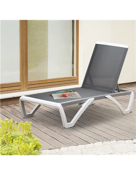 Outsunny Aluminium Frame Sun Lounger, with Adjustable Back - Grey