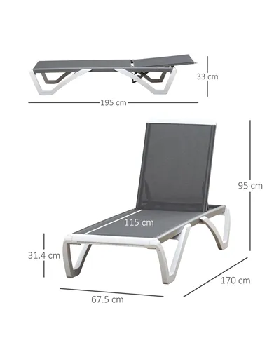 Outsunny Aluminium Frame Sun Lounger, with Adjustable Back - Grey