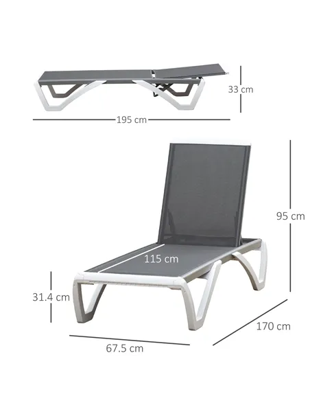 Outsunny Aluminium Frame Sun Lounger, with Adjustable Back - Grey