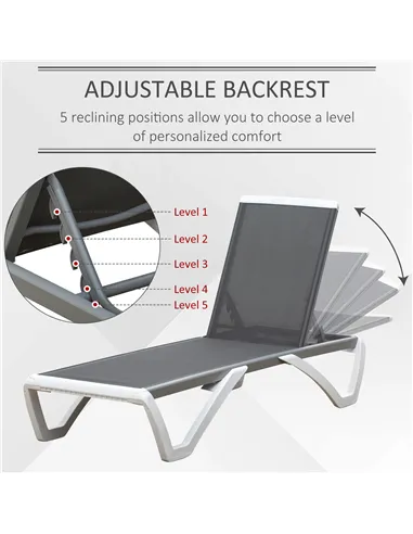 Outsunny Aluminium Frame Sun Lounger, with Adjustable Back - Grey