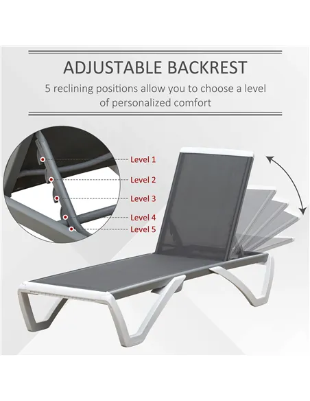 Outsunny Aluminium Frame Sun Lounger, with Adjustable Back - Grey