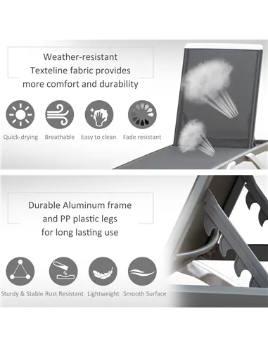 Outsunny Aluminium Frame Sun Lounger, with Adjustable Back - Grey