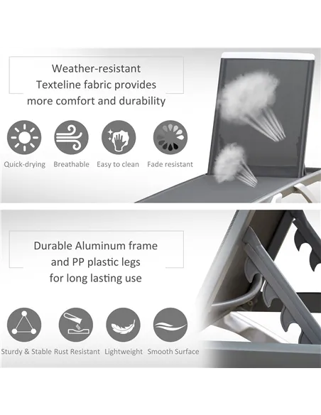 Outsunny Aluminium Frame Sun Lounger, with Adjustable Back - Grey