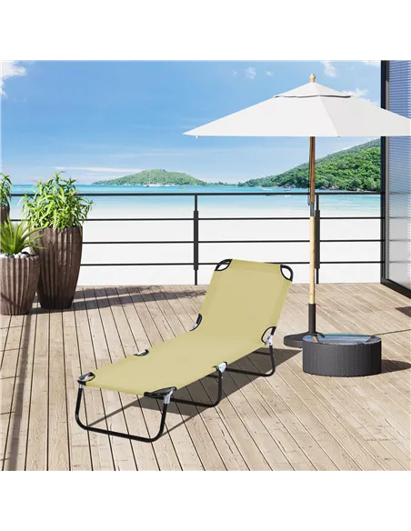 Outsunny Foldable Sun Lounger with 5-Position Adjustable Backrest, Outdoor Portable Recliner Chaise Lounge Chair with Breathable