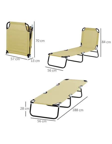 Outsunny Foldable Sun Lounger with 5-Position Adjustable Backrest, Outdoor Portable Recliner Chaise Lounge Chair with Breathable