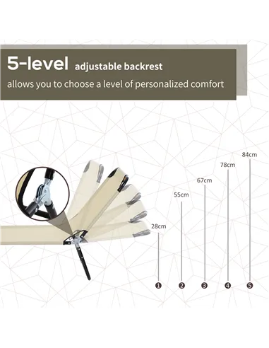 Outsunny Foldable Sun Lounger with 5-Position Adjustable Backrest, Outdoor Portable Recliner Chaise Lounge Chair with Breathable