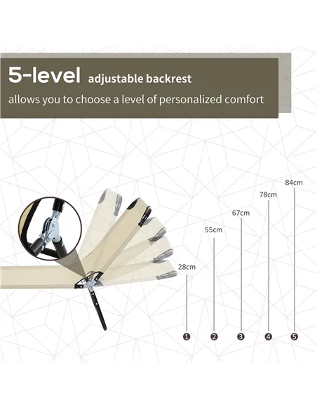 Outsunny Foldable Sun Lounger with 5-Position Adjustable Backrest, Outdoor Portable Recliner Chaise Lounge Chair with Breathable