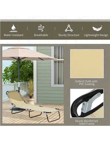 Outsunny Foldable Sun Lounger with 5-Position Adjustable Backrest, Outdoor Portable Recliner Chaise Lounge Chair with Breathable