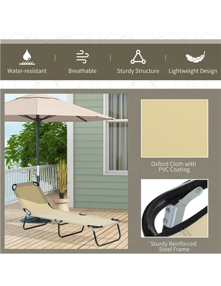 Outsunny Foldable Sun Lounger with 5-Position Adjustable Backrest, Outdoor Portable Recliner Chaise Lounge Chair with Breathable