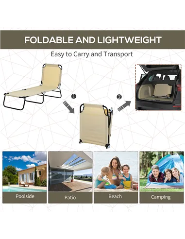 Outsunny Foldable Sun Lounger with 5-Position Adjustable Backrest, Outdoor Portable Recliner Chaise Lounge Chair with Breathable