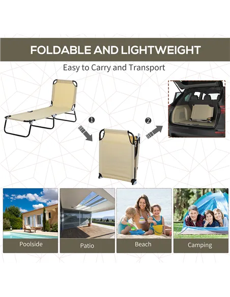 Outsunny Foldable Sun Lounger with 5-Position Adjustable Backrest, Outdoor Portable Recliner Chaise Lounge Chair with Breathable