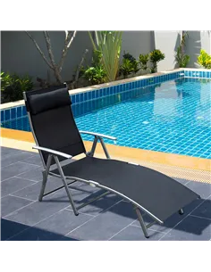 Outsunny Sun Lounger Steel Frame Outdoor Folding Chaise Texteline Lounge Chair Recliner with Headrest & 7 Levels Adjustable Back 2