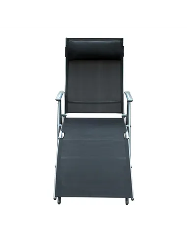 Outsunny Sun Lounger Steel Frame Outdoor Folding Chaise Texteline Lounge Chair Recliner with Headrest & 7 Levels Adjustable Back