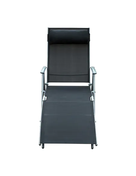 Outsunny Sun Lounger Steel Frame Outdoor Folding Chaise Texteline Lounge Chair Recliner with Headrest & 7 Levels Adjustable Back