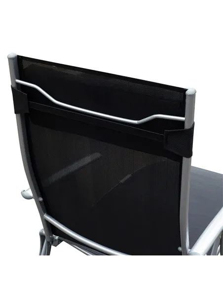 Outsunny Sun Lounger Steel Frame Outdoor Folding Chaise Texteline Lounge Chair Recliner with Headrest & 7 Levels Adjustable Back