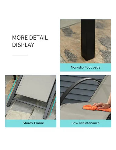 Outsunny 3 Pieces Sun Lounger Chair Set, Metal Frame Garden Outdoor Sunbathing Chair with Side Table and Armrest, Grey