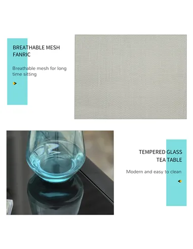 Outsunny 3 Pieces Sun Lounger Chair Set, Metal Frame Garden Outdoor Sunbathing Chair with Side Table and Armrest, Grey