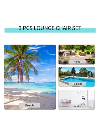 Outsunny 3 Pieces Sun Lounger Chair Set, Metal Frame Garden Outdoor Sunbathing Chair with Side Table and Armrest, Grey