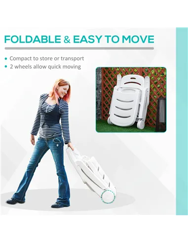 Outsunny Outdoor Folding Sun Lounger Recliner on Wheels w/ 5-Position Backrest, White