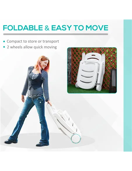 Outsunny Outdoor Folding Sun Lounger Recliner on Wheels w/ 5-Position Backrest, White