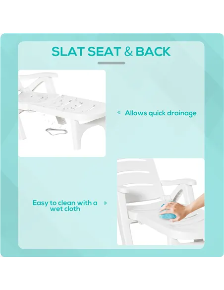 Outsunny Outdoor Folding Sun Lounger Recliner on Wheels w/ 5-Position Backrest, White