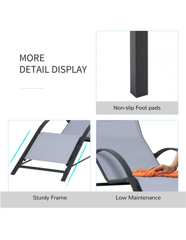 Outsunny 3 Pieces Lounge Chair Set Metal Frame Garden Outdoor Recliner Sunbathing Chair with Table, Light Grey