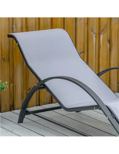 Outsunny 3 Pieces Lounge Chair Set Metal Frame Garden Outdoor Recliner Sunbathing Chair with Table, Light Grey