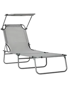 Outsunny Outdoor Foldable Sun Lounger, 4 Level Adjustable Backrest Reclining Sun Lounger Chair with Angle Adjust Sun Shade Awnin