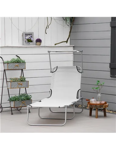 Outsunny Outdoor Foldable Sun Lounger, 4 Level Adjustable Backrest Reclining Sun Lounger Chair with Angle Adjust Sun Shade Awnin