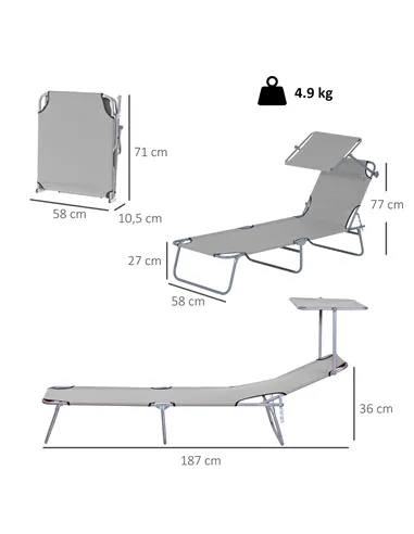 Outsunny Outdoor Foldable Sun Lounger, 4 Level Adjustable Backrest Reclining Sun Lounger Chair with Angle Adjust Sun Shade Awnin