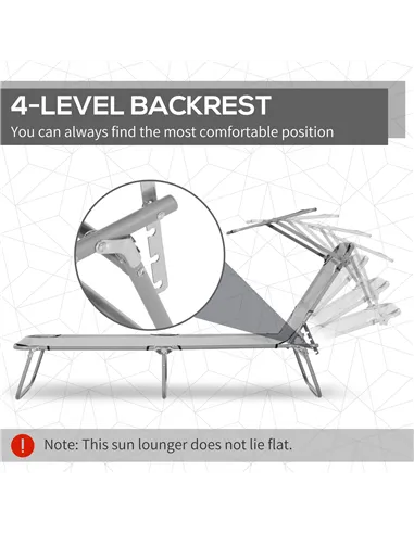 Outsunny Outdoor Foldable Sun Lounger, 4 Level Adjustable Backrest Reclining Sun Lounger Chair with Angle Adjust Sun Shade Awnin