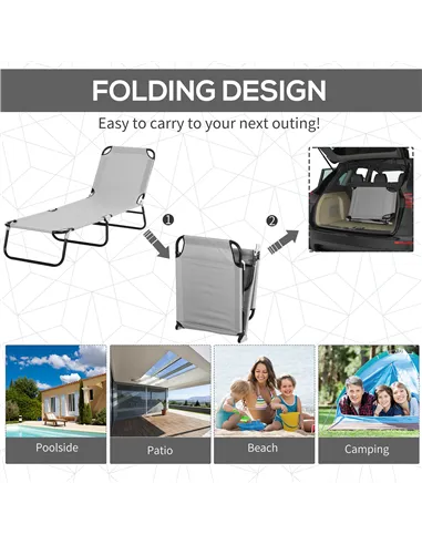 Outsunny Outdoor Foldable Sun Lounger, 4 Level Adjustable Backrest Reclining Sun Lounger Chair with Angle Adjust Sun Shade Awnin