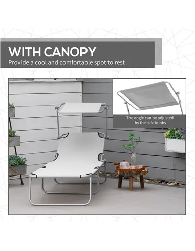 Outsunny Outdoor Foldable Sun Lounger, 4 Level Adjustable Backrest Reclining Sun Lounger Chair with Angle Adjust Sun Shade Awnin