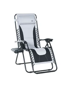 Outsunny Zero Gravity Lounger Chair, Folding Reclining Patio Chair with Padded Seat, Cup Holder, Soft Cushion and Headrest for P